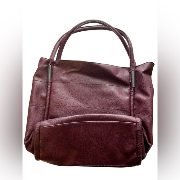 Neiman Marcus Burgundy Pebbled Leather Tote Bag - Picture 1 of 12